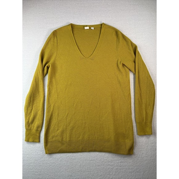 GAP Mustard Gold V-Neck Sweater Merino Wool Blend Womens Medium - Picture 1 of 10